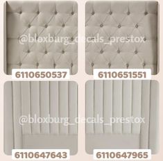 four different types of upholstered headboards with buttons on the back and sides