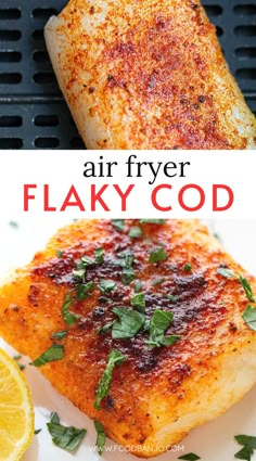 air fryer flaky cob on a plate with lemon wedges