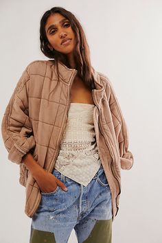 Free People Jacket, Aviator Jackets, Jacket Outfit, Cotton Jacket, Knit Jacket, Covet Fashion, Knit Cotton, Quilted Jacket, Dolman Sleeve