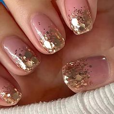 Chunky Glitter Nails, Gold Glitter Nail Polish, Wedding Day Nails, Short Fake Nails, Glittery Nails, Sparkle Nails, Get Nails