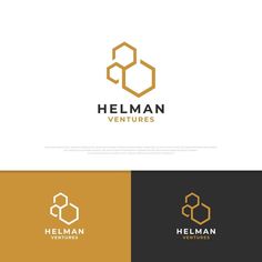 the heleman logo is shown in gold and black