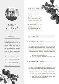 a professional resume template with black and white flowers