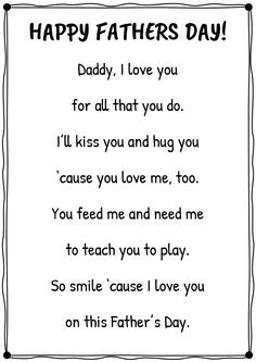 a father's day card with the words daddy, i love you for all that you do