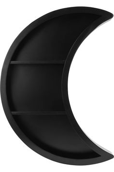 a black shelf that has a crescent shaped shelf on top of it, against a white background