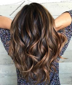 Caramel And Brown Balayage For Black Hair Chocolate Brown Hair Color, Chocolate Brown Hair, Caramel Highlights, Brown Balayage, Ombré Hair, Brunette Hair, Great Hair, Brunettes