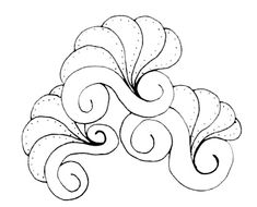 a drawing of an abstract design with swirls and dots in black ink on a white background