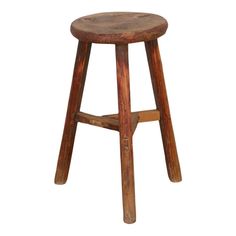 an old wooden stool is shown against a white background with no one in the photo