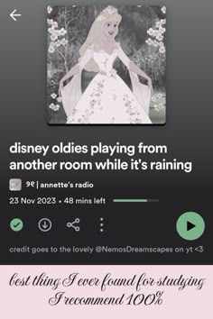 the disney princess is playing from another room while it's raining, and i am not