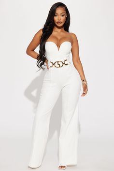 Available In White. Denim Jumpsuit Padded Bust Tube Sweeheart Neckline Straight Leg Inseam=33" Invisible Back Zipper Self: 65% Rayon 30% Polyester 5% Spandex Imported | Maliyah Denim Jumpsuit in White size 1X by Fashion Nova White Corset Jumpsuit, White Dress Graduation Black Women, White Jumpsuit Outfit Black Women, Two Piece Graduation Outfit, Senior Graduation Outfits, All White Party Outfits Black Women, All White Outfit Black Women, Graduation Party Outfit, Grad Fits