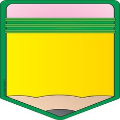 a drawing of a pencil in the shape of a green and yellow rectangle with pink center