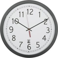 a black and white clock with red numbers on the face is shown against a white background