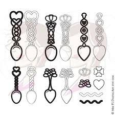 an assortment of different types of earrings and necklaces with hearts, knots and crosses