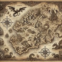 Mystic Monster Map Canvas The Fantasy World Map, Fantasy Map Sketch, Fantasy World Map Design, Fantasy Map Making Ideas, Fantasy Map Dragon, Fantasy Map Aesthetic, Map Design Illustration, Mythical Map, Dnd Maps World