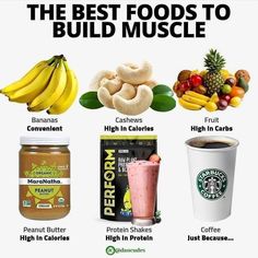 Pictures Challenge, Foods To Build Muscle, Muscle Building Snacks, Peanut Butter Protein Shake, Powerlifting Gym, Muscle Building Foods, Protein Nutrition, Post Workout Snacks, Muscle Food