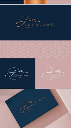 some business cards with gold lettering on them