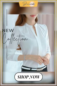 Spring Autumn Women Tops Long Sleeve Casual Chiffon Blouse Female V-neck Work Wear Solid Color White Office Shirts for Women Fitted V-neck Blouse For Office, Elegant White V-neck Shirt, Elegant V-neck Shirt For Spring, Elegant V-neck Blouse For Office, White V-neck Office Blouse, Spring V-neck Office Shirt, Spring V-neck Office Blouse, Spring V-neck Shirt For Office, Solid V-neck Office Tops