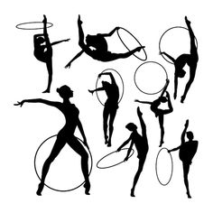 silhouettes of people doing different activities with hula hoopes and hooping rings