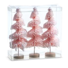 Pink Snowy Bottle Brush Tree Door Mat Entryway, Tree Box, Brush Trees, Pink Bottle, Battery Operated Candles, Pink Trees, Bottle Brush Trees, Clock Decor, Jar Gifts