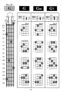 the guitar chords are arranged in three different ways, and each has an equal number of strings