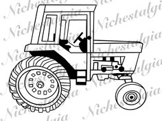 a black and white drawing of a tractor