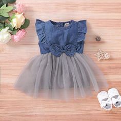 Toddler Girl Dresses Summer, Girl Tutu Skirt, Tutu Dresses, Girl Dress Patterns, Baby Frocks Designs, Denim Chic, Sleeveless Dress Summer, Girls Dresses Summer