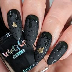 Fall Matte Nails, Galaxy Nail, Bee Nails, Witchy Nails, Goth Nails, Nails Black, Get Nails, Creative Nails