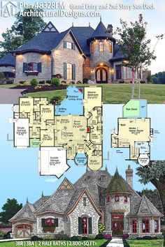 two story house plans with large front and back porches, an open floor plan for the