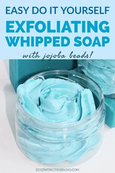 an easy diy to use exfoliaing whipped soap in a jar with text overlay