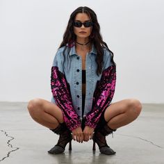 Bringing back the '80s glamour with this distressed, sequin denim jacket. Featuring an oversized fit, "COME ON BABY LETS GO PARTY" embroidery, balloon sleeves and a frayed hem.  This jacket is fun, stylish and a great conversation opener! Ⓥ Every piece is carefully designed to become your forever favorite, so let us provide YOU with just that... your forever favorite! ★ PRODUCT DETAILS: Colors: Light Blue Fabric: Denim Style: Urban Sleeve: Long Sleeve Fit: Oversized Sheer: No ★ SIZE AND FIT: One Trendy Spring Outerwear With Contrast Sequin, Trendy Denim Jacket For Night Out, Casual Denim Jacket For Party In Winter, Winter Party Denim Jacket With Long Sleeves, Trendy Denim Outerwear For Night Out, Winter Party Denim Jacket Long Sleeve, Denim Long Sleeve Jacket For Night Out, Denim Party Outerwear, Trendy Spring Denim Jacket For Night Out