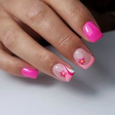 Pink Summer Nails Designs, Hot Pink Summer Nails, Summer Nails Designs, Pink Summer Nails, Short Nail, Nail Fashion, Short Nail Designs, Pink Themes, Floral Nails