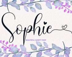 purple flowers and leaves with the word sparkle written in cursive writing