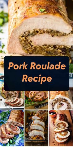 pork roulade recipe collage with pictures of different meats and sauces