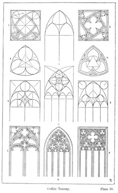 an old architectural drawing shows the different types of windows and their design, as well as how to draw them