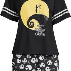 Disney's Nightmare Before Christmas Three-Piece Sleep Set For Women Creepy Fun! Represent The Nightmare Before Christmas With Jack And Sally And This Three-Piece Sleepwear Set Featuring A Comfy Tee, Allover Print Boxer Shorts And Coordinating Socks. Three-Piece Set Includes: T-Shirt, Boxer Short And Socks T-Shirt: Relaxed Fit; Crewneck; Short Sleeves With Varsity Stripes; Graphic At Front Shorts: Pull-On Styling; Elastic Waistband For Added Comfort; Allover Print Includes A Pair Of Coordinating Nightmare Before Christmas Pjs, Nightmare Before Christmas Pajamas, Nightmare Before Christmas Pictures, Scene Clothing, Diy Loft, Diy Outfits, London School, Birthday Stuff, Christmas Pajama Set