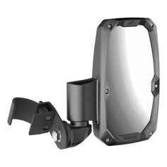 the side view mirror is attached to a wall mounted device with an extension arm and clip on