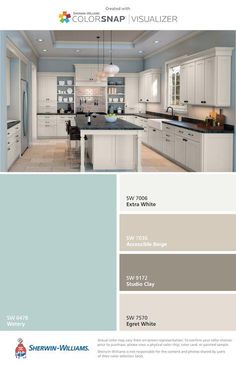 the color scheme for this kitchen is gray and white