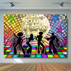 an image of people dancing on the dance floor with disco balls and stars in the background