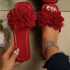 Super Cute And Stylish Ships In 5-10 Business Days Tags: #Shoes #Heels #Party #Newyears #Holiday #Sandals #Gold #Beautiful #Glitter Outwear Fashion, Canvas Flats, Rose Shoes, Popular Decor, Pearl Shop, Red Sandals, Open Toe Shoes, Womens Sandals Flat, Beach Shoes