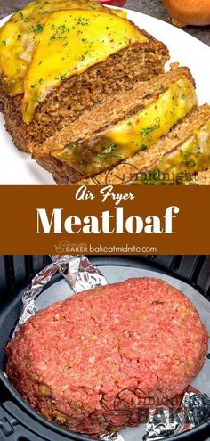 the meatloaf is cooked in an air fryer and ready to be eaten