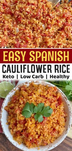 easy spanish cauliflower rice recipe in a bowl