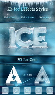 the ice text effect styles for photoshopped and animated effects are shown in this set