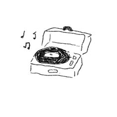 a drawing of an old record player with music notes coming out of the top case