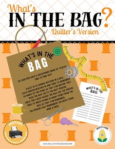 what's in the bag? quilter's version poster with sewing supplies