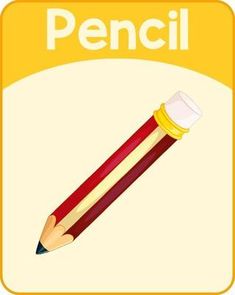 a pencil with the word pencil written on it and an eraser next to it