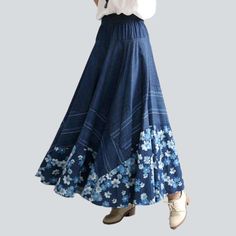 Introducing the 2023 Spring-Summer Collection's Nonconformist Silhouette & Flare Denim Skirt ââ‚?an effortless blend of unconventional trend and contemporary fashion!Why You'll Adore ItThis long skirt is textured to make a statement. Its high-waisted silhouette and rubber closure are made for comfort. while its intricate embroidery and subtle distressed pattern bring an air of vintage charm. No wonder it's the perfect blend of free-spirited chic and vogue style.Distinctive Features Boho Style: E Casual A-line Denim Skirt For Spring, Non-stretch High Waist Denim Skirt For Spring, Spring Casual A-line Bottoms, Casual A-line Denim Skirt, Summer Stretch Denim Skirt, Casual Non-stretch Denim Skirt For Summer, Blue A-line Cotton Bottoms, Spring Casual Non-stretch Denim Skirt, Spring A-line Denim Skirt