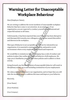 a letter to an unrecopitable workplace behavour is shown