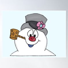 a snowman wearing a hat and holding a shovel poster by corbi - art