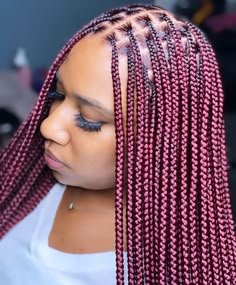 Wine Red Braids For Black Women, Wine Red Box Braids, Wine Braids For Black Women, Wine Knotless Braids, Wine Braids Hairstyles, Maroon Braids, Red Braids For Black Women, Burgundy Knotless Braids, Burgundy Braids