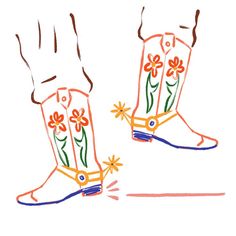 a drawing of two boots with flowers on them