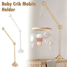 the baby crib mobile holder is made from wood